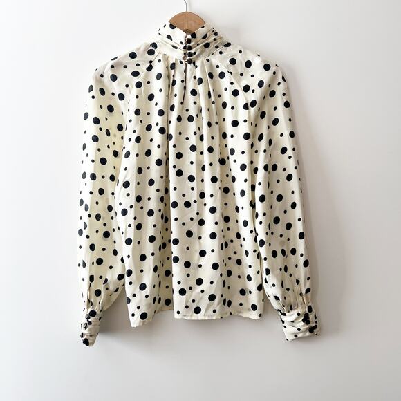 Vintage 80s Jordan Polka Dot Turtleneck Blouse Size Small - Picture 2 of 7